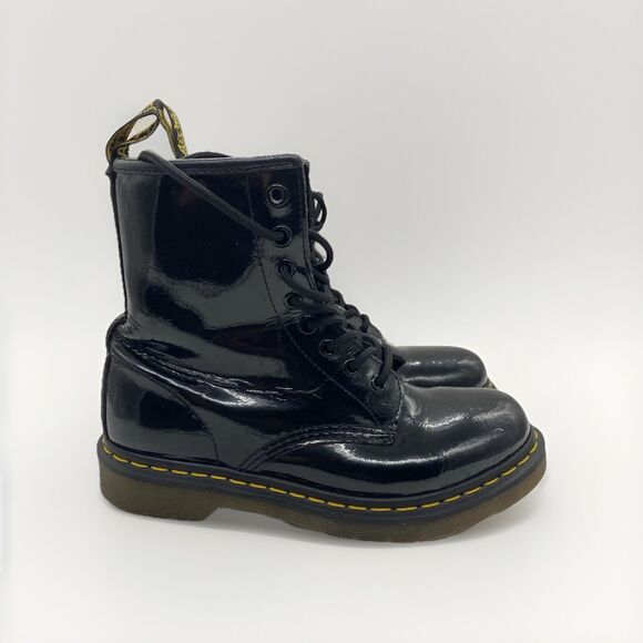 Dr. Martens Black Lace-Up Boots Patent Leather Size US W 7/ US M 6 1460W - Picture 6 of 11
